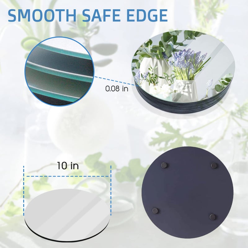VASUHOME 10"" Round Mirror Centerpieces for Tables  Mirror Tray Set for Wedding and Party Decorations  Circle Mirror Plates with Smooth Edge and Cushioned Feet  2mm Thick - Image 4